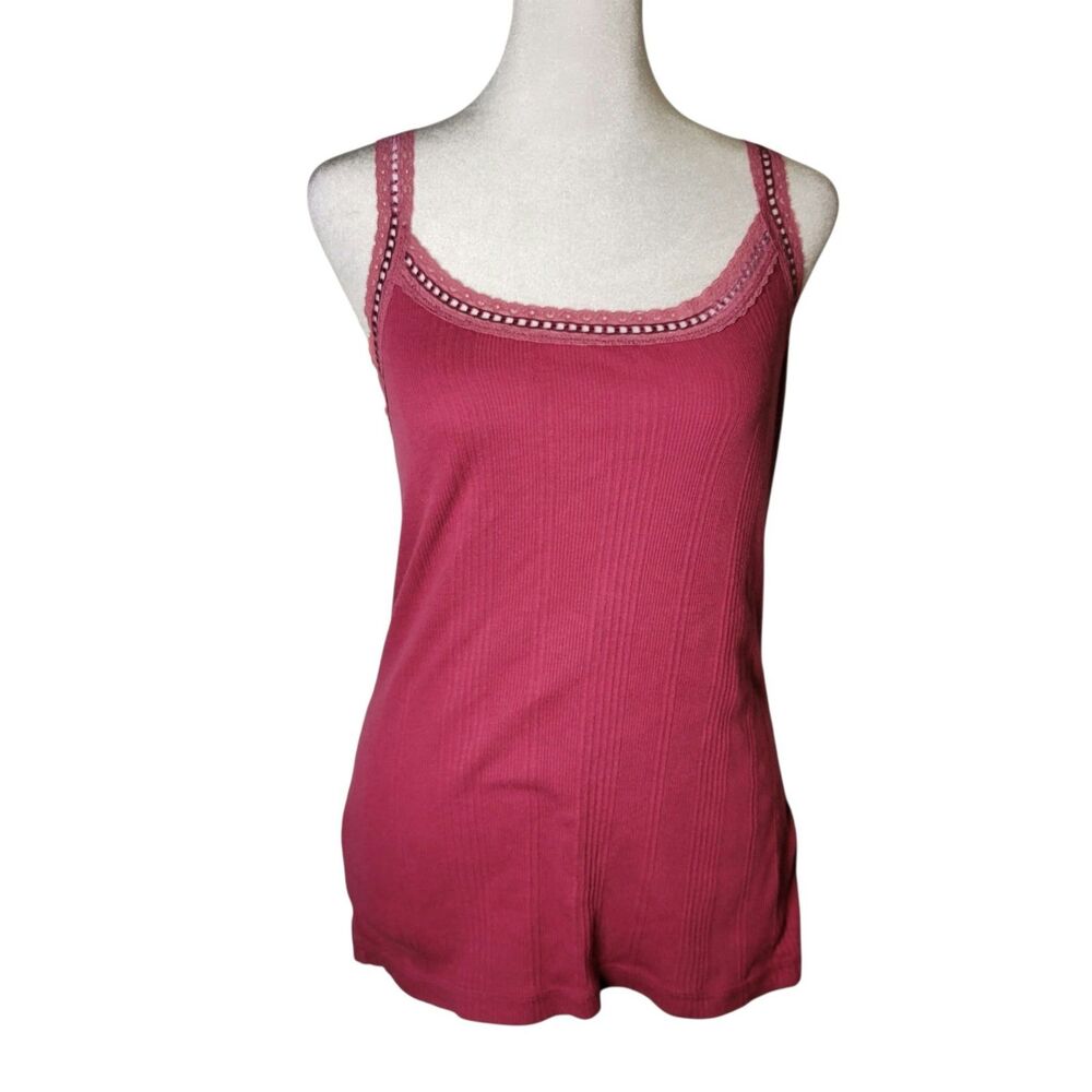 Vtg Y2K The Limited Ribbed Lace Trim Cami Tank Top Pink L Coquette Elena Preppy